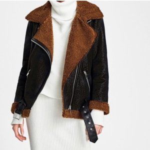 Zara Shearling Moto Jacket (Faux)